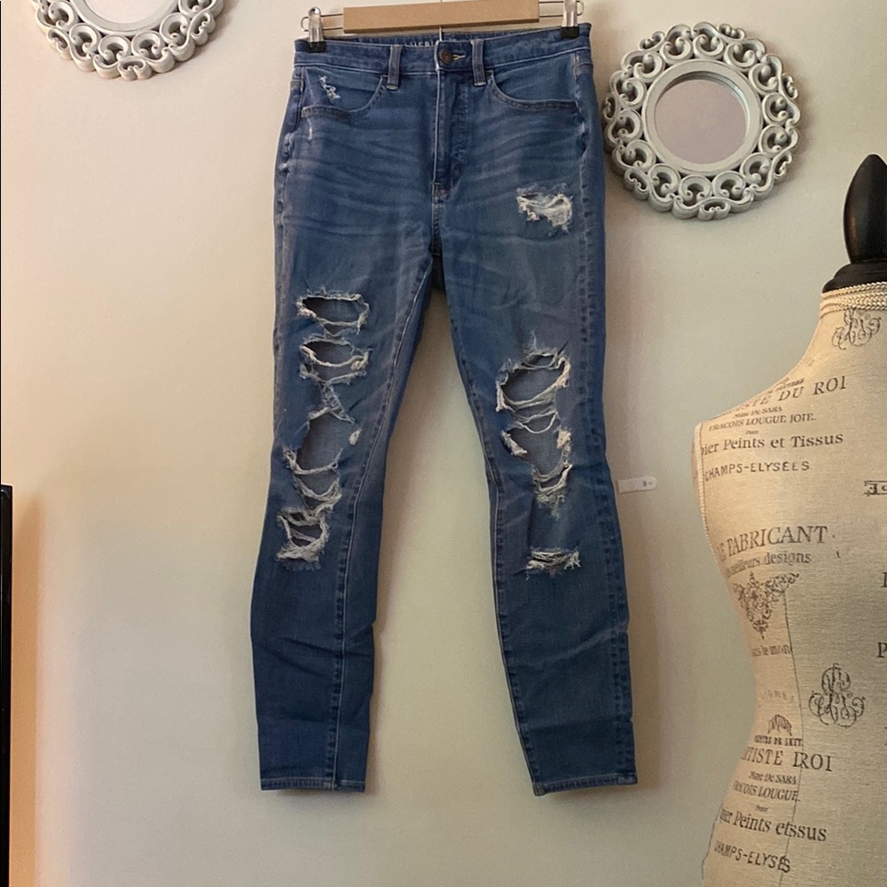 American Eagle Outfitters Ripped Blue Skinny Jeans